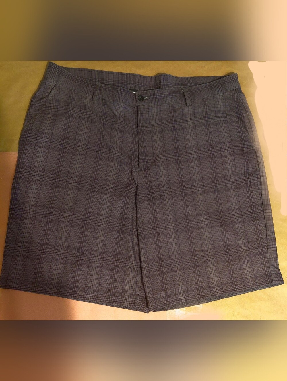 Mens 40 Shorts Tommy Armour Brown Black Gray Plaid Flat Front